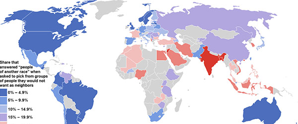 世界各國對其他民族容忍度地圖1