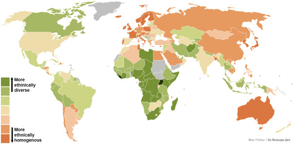 世界各國種族多元程度地圖1