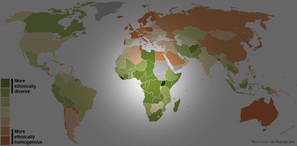 世界各國種族多元程度地圖2
