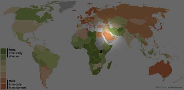 世界各國種族多元程度地圖6