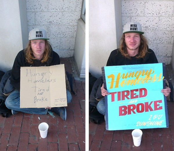 流浪漢手上的牌子升級，業績會變好嗎？4