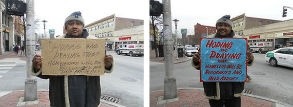 流浪漢手上的牌子升級，業績會變好嗎？9